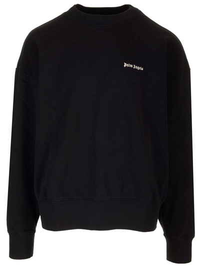 PALM ANGELS BLACK SWEATSHIRT WITH FRONT AND BACK LOGO