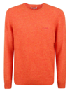 Mc2 Saint Barth Man Orange Stretch Wool Sweater With St. Barth Embroidery In Arancio