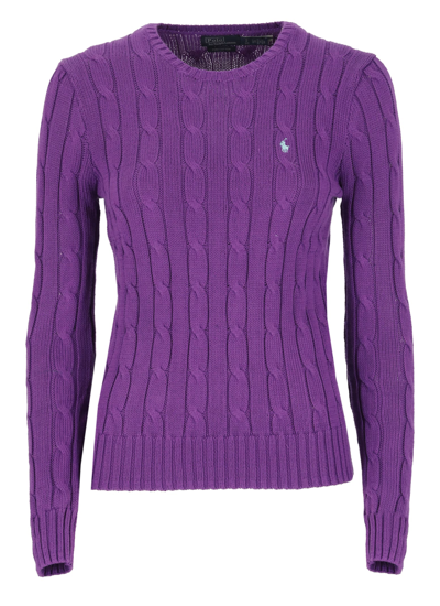 Ralph Lauren Cable-knit Cotton Crewneck Sweater In Purple