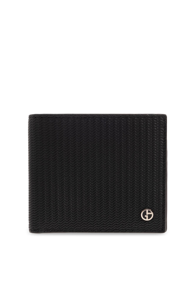 Giorgio Armani Wavy-embossed Bi-fold Wallet In Black
