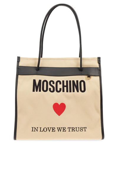 Moschino Open-top Shopper Bag In Beige