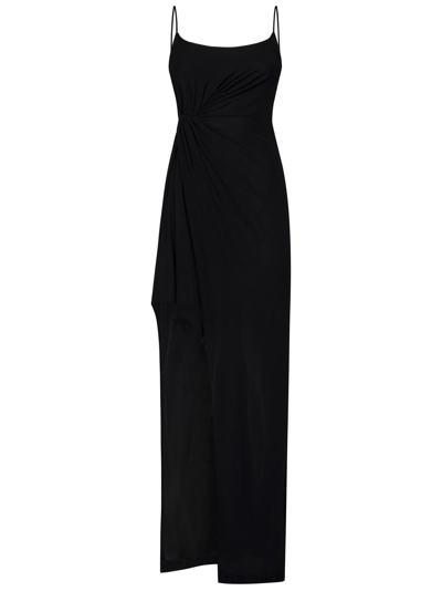 Pinko Capena Asymmetric Maxi Dress In Limo Black