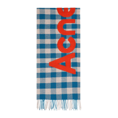 Acne Studios Checkered Logo Detailed Scarf In Blue