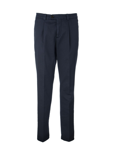 Brunello Cucinelli Garment-dyed Leisure Fit Trousers In American Pima Comfort Cotton With Pleats In Blue