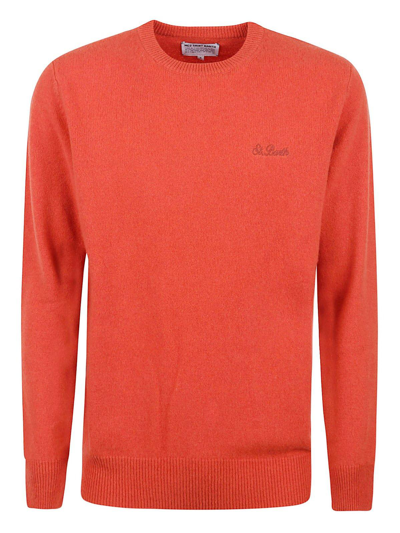 Mc2 Saint Barth Logo-embroidered Crewneck Knitted Jumper In Arancio