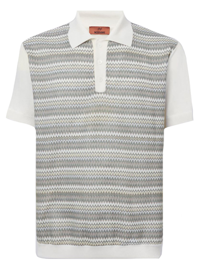 Missoni Zigzag Knitted Polo Shirt In White