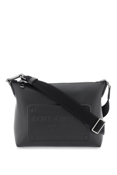 Dolce & Gabbana Leather Crossbody Bag With Debossed Logo In Nero