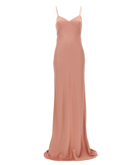 Max Mara 'selce' Long Dress In Envers Satin In Pink