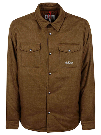 Mc2 Saint Barth Logo Embroidered Snapped Shirt In Brown