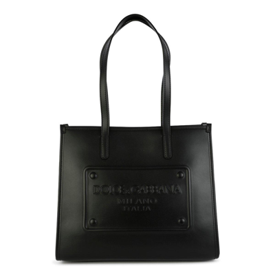 Dolce & Gabbana Raised Logo Shopping Bag In Nero