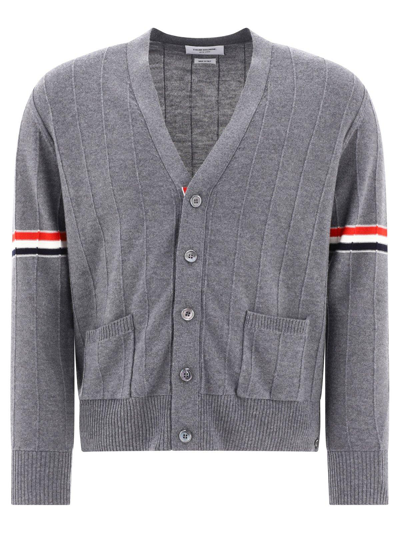 Thom Browne Stripped Buttoned Cardigan In Med Grey