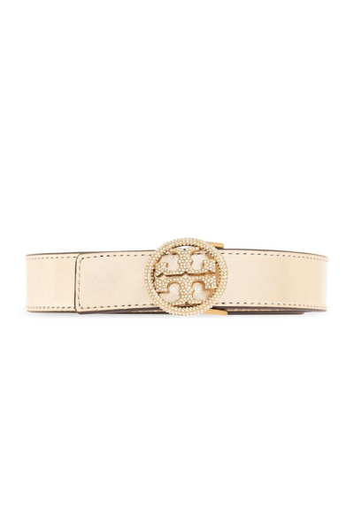 Tory Burch Logo Crystal Embellished Belt In Spark Gold / Gold