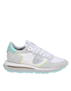 PHILIPPE MODEL PHILIPPE MODEL TROPEZ SNEAKERS IN SUEDE AND NYLON COLOR WHITE AND TURQUOISE