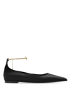 Ferragamo Dada T Chain-embellished Satin Point-toe Flats In Nero