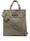 APC CABAS GREY SHOPPER BAG WITH LOGO PRINT IN COTTON MAN TOTE