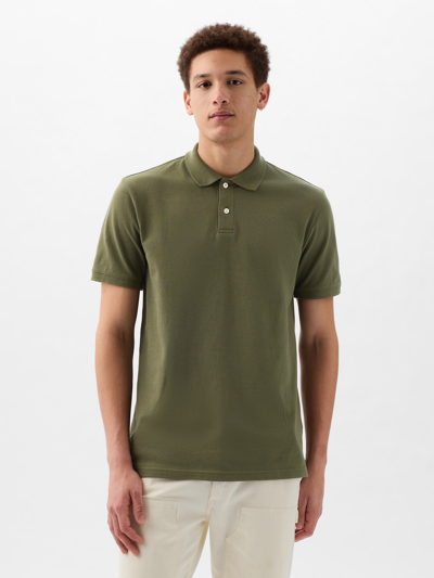 Gap Pique Polo Shirt Shirt In Army Jacket Green