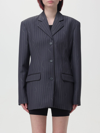 Off-white Pinstripe-pattern Virgin Wool-blend Blazer In Grey