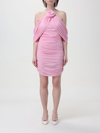 Magda Butrym Mini Pink Dress With Cape And Rose Patch In Stretch Polyamide Woman In Pink