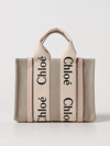 Chloé Small Woody Logo Strap Linen Tote In Dove Grey