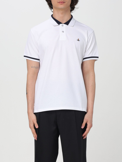 Vivienne Westwood Striped Tipping Polo Shirt With Short Sleeves In White