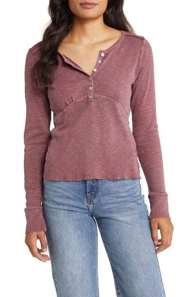Lucky Brand Long Sleeve Cotton Henley In Rose Brown