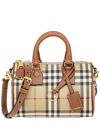 Burberry Checkered Canvas Medium Handbag With Leather Trim In Beige