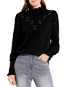 Nic + Zoe Womens Ladder Stitch Pointelle Mock Turtleneck Sweater In Black