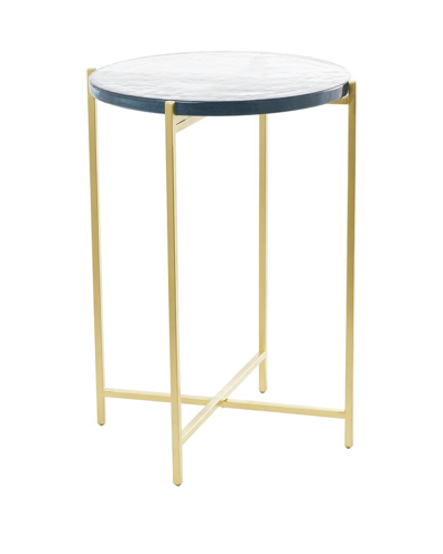 Peyton Lane Metal X-shaped Accent Table With Textured Glass Tabletop In Gold