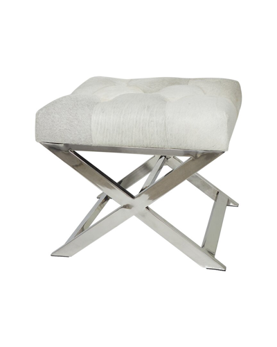 Peyton Lane Geometric Tufted Leather Stool With Angled Metal Base In Gray