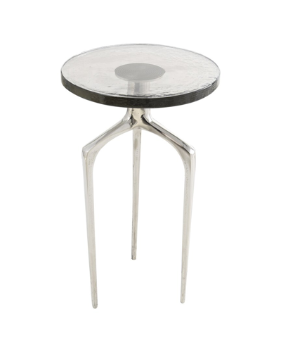 Peyton Lane Metal Accent Table With Textured Glass Tabletop In Silver