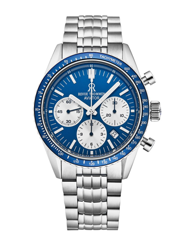 Revue Thommen Aviator Chronograph Automatic Blue Dial Men's Watch Gift Set With Pen 17000.6135 In Blue / Silver