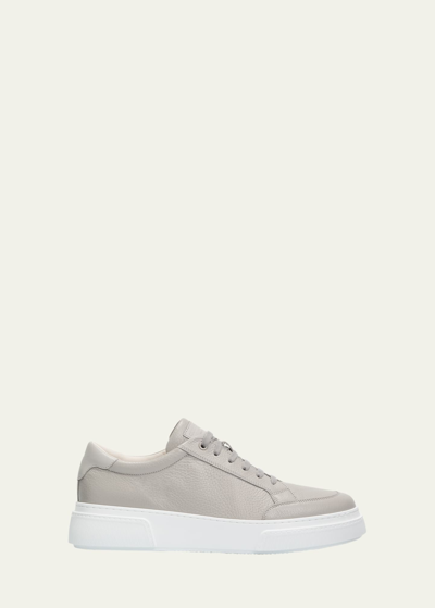 Giorgio Armani Men's Deerskin Leather Low-top Sneakers In Grey