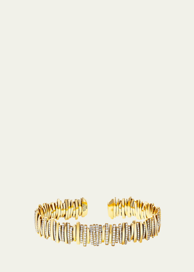 Suzanne Kalan 18k Yellow Gold Classic Diamond Half Pave Cuff Bracelet