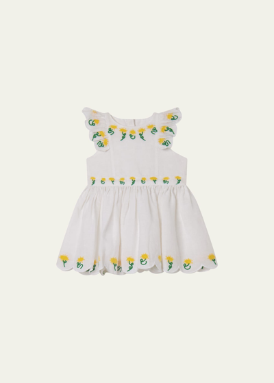 Stella Mccartney Baby Girl's Linen Dress With Sunflower Embroidery, 3m-36m In 100 White