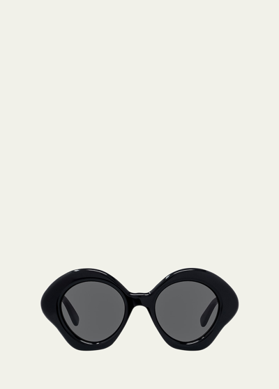 Loewe Curved Logo Acetate Round Sunglasses In Shiny Black Smoke