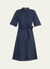 Kobi Halperin Tiffany Pleated Elbow-sleeve Midi Shirtdress In Midnight Blue