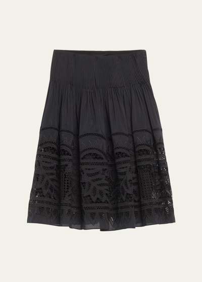 Kobi Halperin Tayla Pleated Embroidered Midi Skirt In Black