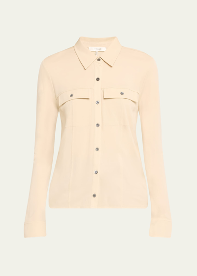 Frame Jersey Button-front Shirt In Parchment