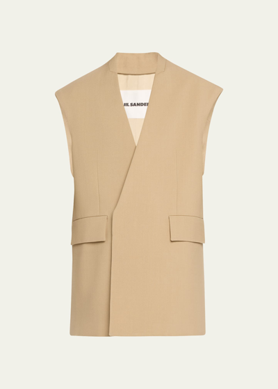 Jil Sander Tailor Made Boxy Wool Vest In Kakhi Gree