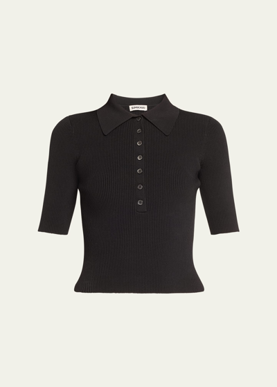 Simkhai Secily Short-sleeve Knit Polo Top In Black