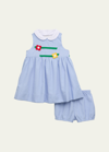 FLORENCE EISEMAN GIRL'S FLOWER APPLIQUÉ CORD DRESS WITH BLOOMERS