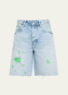 PURPLE MEN'S NEON DISTRESSED RELAXED DENIM SHORTS