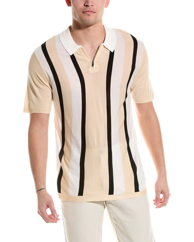 Truth Industry Vertical Stripe 1/4-zip Polo Shirt In Beige
