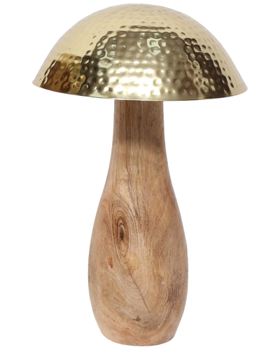Sagebrook Home 16in Metal Mushroom With Wooden Base In Gold