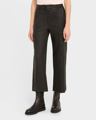 Sprwmn Cropped Bootcut Leather Trousers In Black