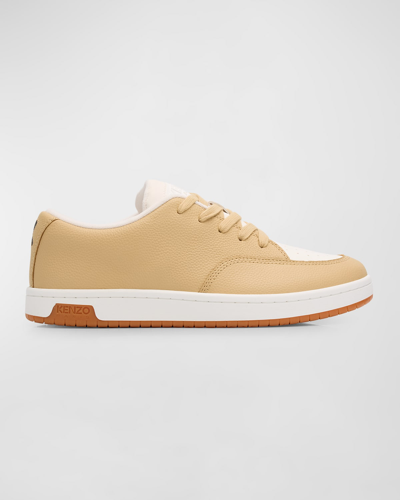 Kenzo Men's Dome Bicolor Leather Low-top Trainers In Beige