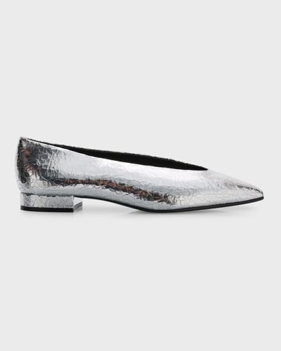 Loro Piana Rebecca Cracked Metallic Ballerina Flats In M0o6 Silver Dust