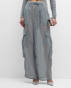 LAPOINTE BELTED SHEER GEORGETTE CARGO PANTS