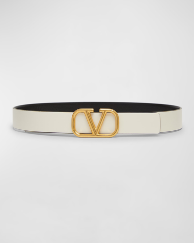 Valentino Garavani V-logo Signature Reversible Leather H30 Belt In Nero Light Ivory