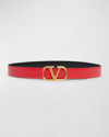 Valentino Garavani V-logo Signature Reversible Leather H30 Belt In Nero Rouge Pur